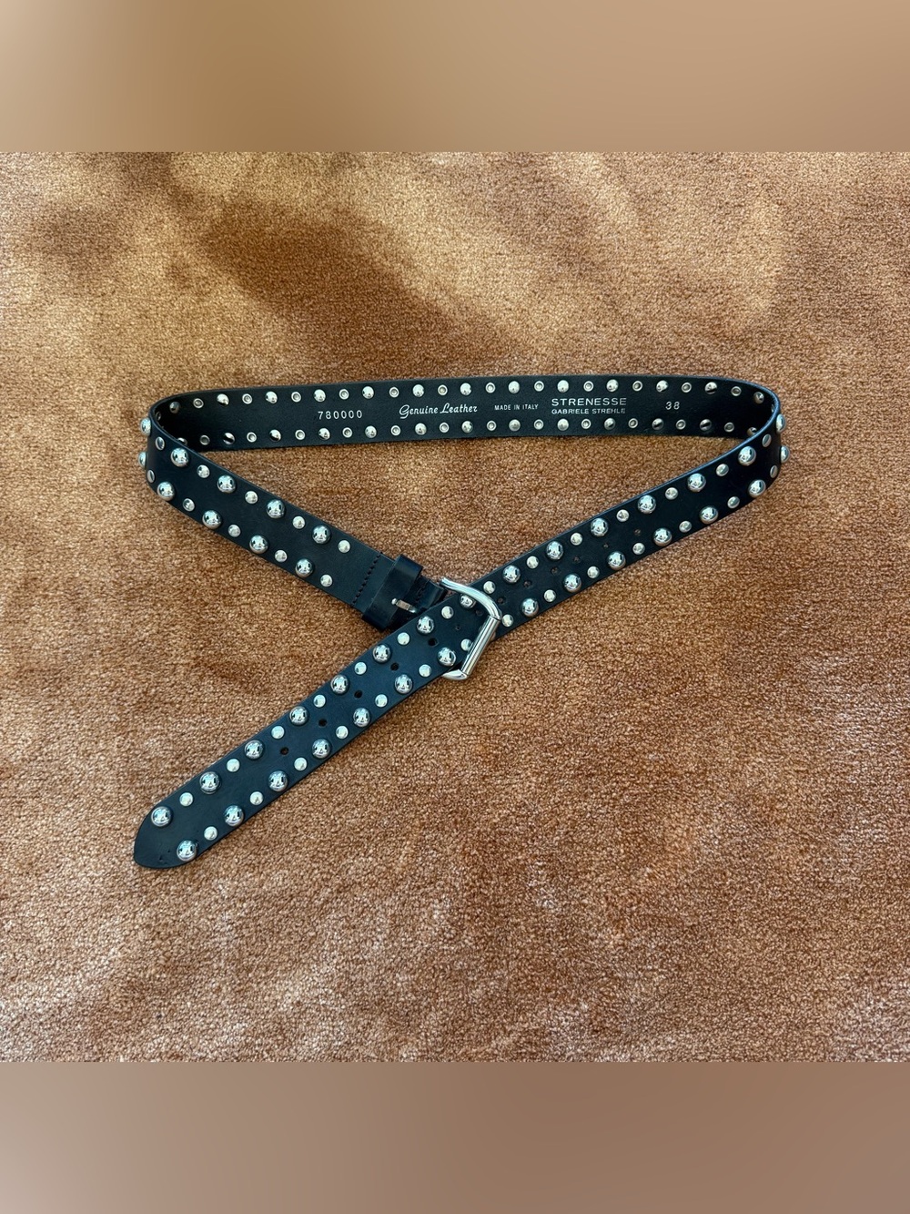 STRENESSE Black Studded Leather Belt with Silver-Tone Accents
